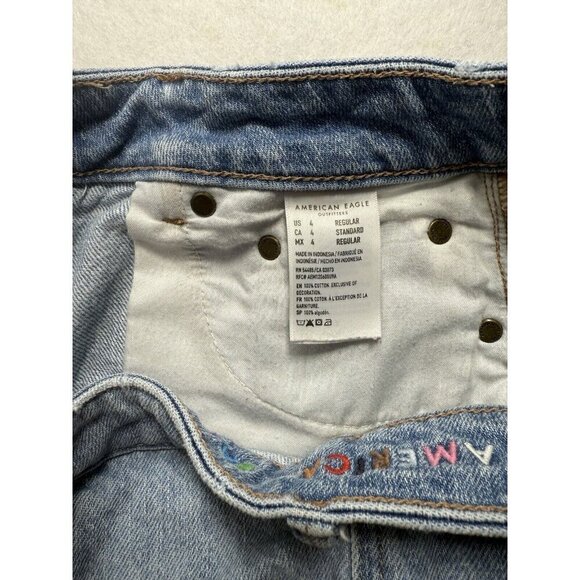 American Eagle Super Hi-Rise ALine Denim Skirt Sz 4 Raw Hem Button Front Rainbow - Picture 4 of 9